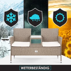 KESSER® Polyrattan Gartenbank 2-Sitzer Bank Mit Integriertem Inkl. Tisch & Kissen - 133 × 63 × 84 Cm - Rattan Sitzbank Garten Balkon Gartensofa Wetterfest Sitzgruppe Ultra Stabile, Farbe:Grau -Garten- & Gewächshäuser Geschäft 5a770ae556a0a347fccd6cc835f7fa5a