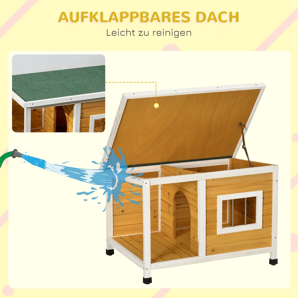 PawHut Hundehütte, Tannenholz, Hundehaus Mit Terrasse Und Aufklappbarem Asphaltdach, Hütte Für Kleine Hunde, Indoor, Outdoor, Wetterfest, Orange, 85,5 X 62 X 60 Cm 5 PawHut Hundehütte, Tannenholz, Hundehaus Mit Terrasse Und Aufklappbarem Asphaltdach, Hütte Für Kleine Hunde, Indoor, Outdoor, Wetterfest, Orange, 85,5 X 62 X 60 Cm – Bild 5