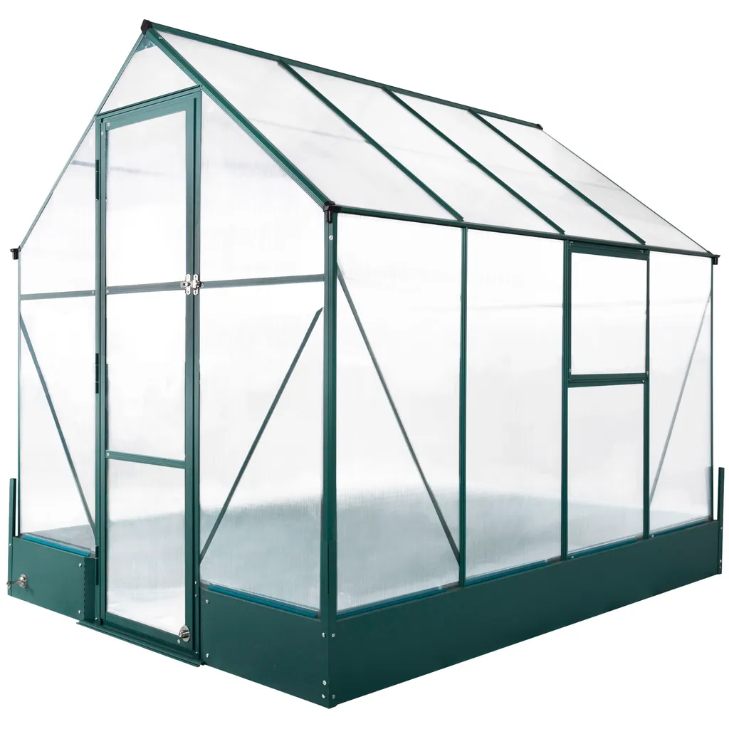 Outsunny Gewächshaus Für Den Garten, Vielseitig Nutzbar Als Treibhaus, Tomatenhaus, Frühbeet Und Pflanzenhaus, 4 Mm PC Sonnenschutzplatte, Aluminium, Transparent+Grün, 250x190x219 Cm 1 Outsunny Gewächshaus Für Den Garten, Vielseitig Nutzbar Als Treibhaus, Tomatenhaus, Frühbeet Und Pflanzenhaus, 4 Mm PC Sonnenschutzplatte, Aluminium, Transparent+Grün, 250x190x219 Cm