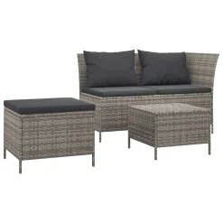 VidaXL 3-tlg. Garten-Lounge-Set Mit Kissen Grau Poly Rattan