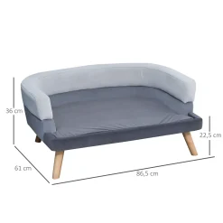 PawHut Hundesofa Mit Rückenlehne, Haustiersofa Mit Holzbeinen, Hundebett Weichem Bezug Katzensofa Grau 86,5x 61x36 Cm -Garten- & Gewächshäuser Geschäft 5ad8c8abde7af343f0f6e0a981e2ef55