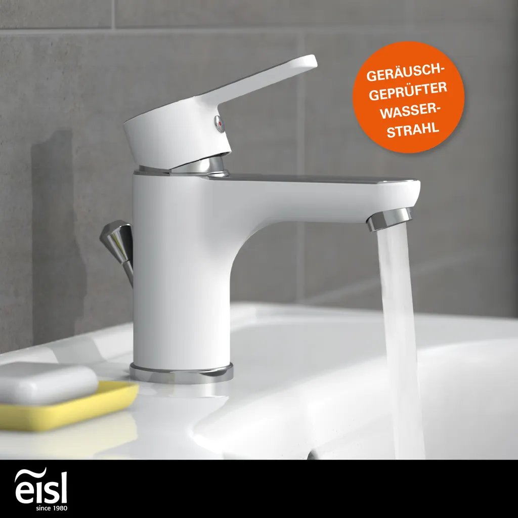 Eisl DIZIANI Waschtischarmatur Mit Zugstange, Wasserhahn Bad Mit Ablaufgarnitur Waschbecken, Weiß/Chrom 3 Eisl DIZIANI Waschtischarmatur Mit Zugstange, Wasserhahn Bad Mit Ablaufgarnitur Waschbecken, Weiß/Chrom – Bild 3