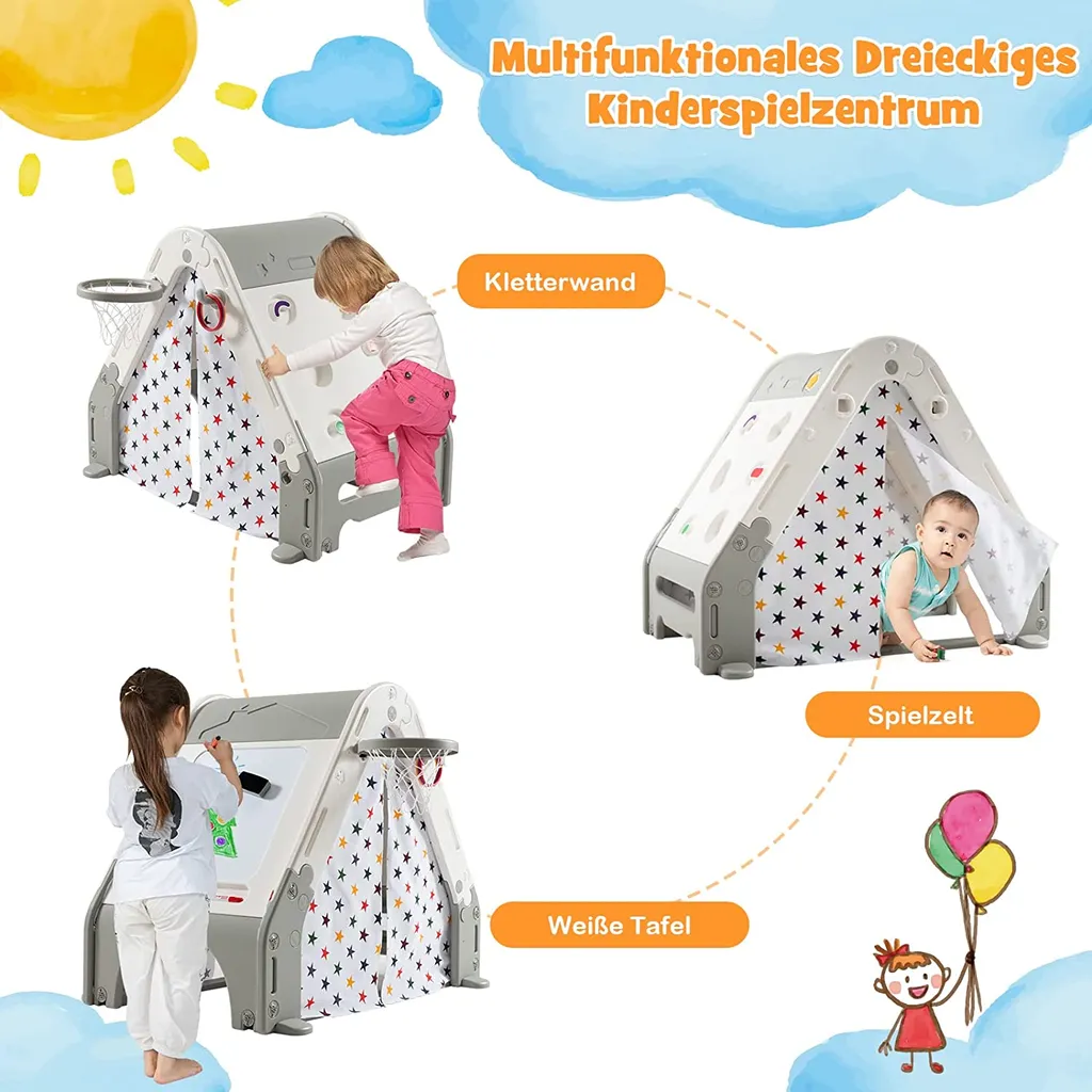 COSTWAY 5 In 1 Kletterdreieck Spielzelt, Kinderspielzelt Mit Kletterwand, Tafel Zum Malen, Basketballkorb, Fußballtor Und Ringen, Indoor Klettergerüst Spielzeug, Multifunktionales Kletterspielzeug 2 COSTWAY 5 In 1 Kletterdreieck Spielzelt, Kinderspielzelt Mit Kletterwand, Tafel Zum Malen, Basketballkorb, Fußballtor Und Ringen, Indoor Klettergerüst Spielzeug, Multifunktionales Kletterspielzeug – Bild 2