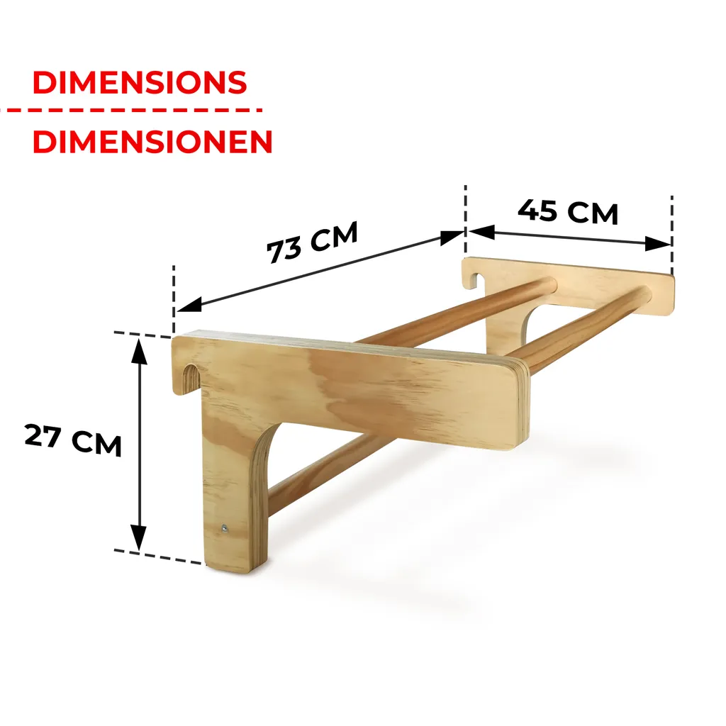 Physionics® Abnehmbare Klimmzugstange Für Sprossenwand - Belastbar Bis 100 Kg, 3 Sprossen, 73 X 45 X 27 Cm, Aus Holz, Höhenverstellbar - Klimmzugbügel, Reckstange, Einhängebügel, Turnwand 2 Physionics® Abnehmbare Klimmzugstange Für Sprossenwand - Belastbar Bis 100 Kg, 3 Sprossen, 73 X 45 X 27 Cm, Aus Holz, Höhenverstellbar - Klimmzugbügel, Reckstange, Einhängebügel, Turnwand – Bild 2