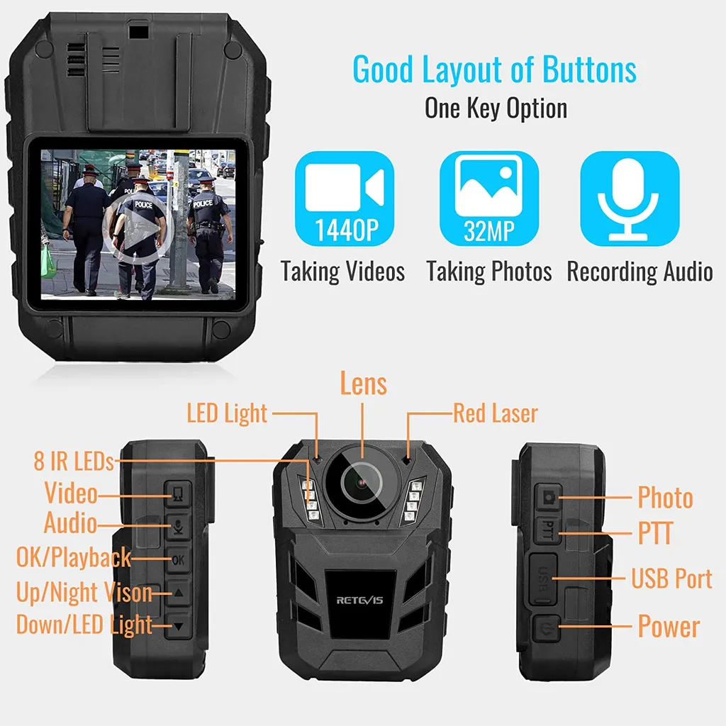 Retevis RT77B Körper Kamera, Polizeikamera, 1440P 4000mAh FHD-Autokamera, IR-Nachtsich, 170° -Mini Körper Kamera, IP54 Wasserdicht, Kamera Für Polizei, Bodycam 2 Retevis RT77B Körper Kamera, Polizeikamera, 1440P 4000mAh FHD-Autokamera, IR-Nachtsich, 170° -Mini Körper Kamera, IP54 Wasserdicht, Kamera Für Polizei, Bodycam – Bild 2