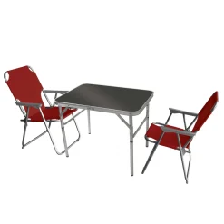 Wohaga 3tlg. Campingmöbel-Set Tisch 75x55cm + 2x Klappstuhl Rot