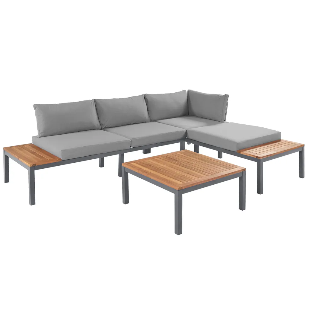 Merax Gartenmöbelset 4-teilig Loungeset Loungegruppe Aus Akazienholz Und Stahlrahmen, Balkonmöbel Set Mit Tisch Und Kissen, 250*172*67cm 8 Merax Gartenmöbelset 4-teilig Loungeset Loungegruppe Aus Akazienholz Und Stahlrahmen, Balkonmöbel Set Mit Tisch Und Kissen, 250*172*67cm – Bild 8