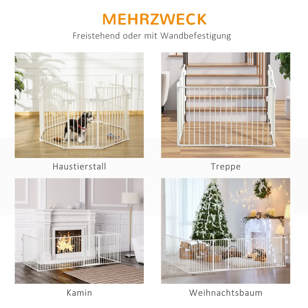 PawHut Welpenauslauf Freigehege Für Hund Schutzgitter Mit Tür Kaminschutzgitter Flexible Klappbar 8 Paneele Je 60 X 76 Cm Weiß 8 PawHut Welpenauslauf Freigehege Für Hund Schutzgitter Mit Tür Kaminschutzgitter Flexible Klappbar 8 Paneele Je 60 X 76 Cm Weiß – Bild 8