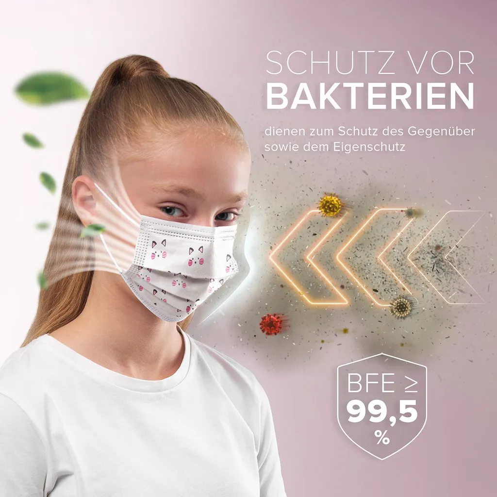S.Ú.L.Y. Medizinische Mundschutz Für Kinder -Maske Typ IIR, OP-Masken Kätzchen Weiß, Hergestellt In Deutschland - 50 Stück 1 S.Ú.L.Y. Medizinische Mundschutz Für Kinder -Maske Typ IIR, OP-Masken Kätzchen Weiß, Hergestellt In Deutschland - 50 Stück