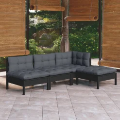 VidaXL 4-tlg. Garten-Lounge-Set Mit Kissen Schwarz Kiefernholz