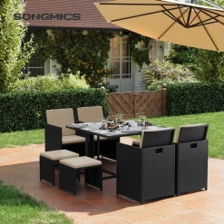 SONGMICS 9er Set, Balkonmöbel, Esstisch Und Stühle, Aus PE-Rattan, Terrassenmöbel GGF009B02 -Garten- & Gewächshäuser Geschäft 5c3da1e636d4c493c5f2d1f3fe10d937