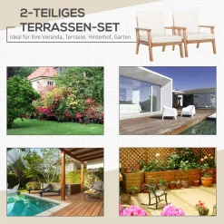 Outsunny 2er-Set Gartenstühle Mit Kissen Gartensessel Set Gartenstuhl Aus Pappelholz Gartenmöbel Holzstuhl Balkonstuhl Terrassenstuhl Braun+Beige 66 X 77,5 X 74,5 Cm -Garten- & Gewächshäuser Geschäft 5c4b3b516305fbd2a3f7897d3aafc9ce