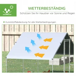 PawHut Hühnerstall Freilaufgehege XXL Outdoor Geflügelstall Mit Schatten Dach Schloss Freigehege Für 12-18 Hühner Ente Kaninchen Stahl 3 X 6 X 2 M -Garten- & Gewächshäuser Geschäft 5c566f5dc187e2f4db9530c31315a057