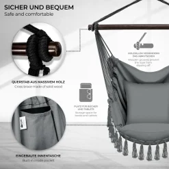 Tillvex Hängesessel Grau 2 Kissen Zum Aufhängen | Hängestuhl Mit Getränkehalter & Bücherfach | Hängesitz Wetterfest - Indoor & Outdoor | Hängekorb Mit Tragetasche Für Erwachsene & Kinder -Garten- & Gewächshäuser Geschäft 5c7dc86b1259b7a71c5c9ccd0a30886d