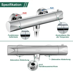 Aihom Thermostat Armatur Brausethermostat Brausearmatur Brausemischer Thermostat Mischbatterie Mit 38 °C Sicherheitstaste，ufputz Duschthermostat Mischbatterie Dusche Für Bad, Chrom -Garten- & Gewächshäuser Geschäft 5ccf3d23b018e1974941bacd404d6041