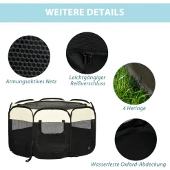 PawHut Welpenlaufstall Tierlaufstall Faltbarer Welpenauslauf Freigehege Laufstall Aus Oxfordstoff Für Kleine Hunde Und Katzen Wasserdicht Tragbar Cremeweiß+Schwarz 118 X 118 X 62 Cm -Garten- & Gewächshäuser Geschäft 5ce33dfa42a9840b0f63f22df88a2bca