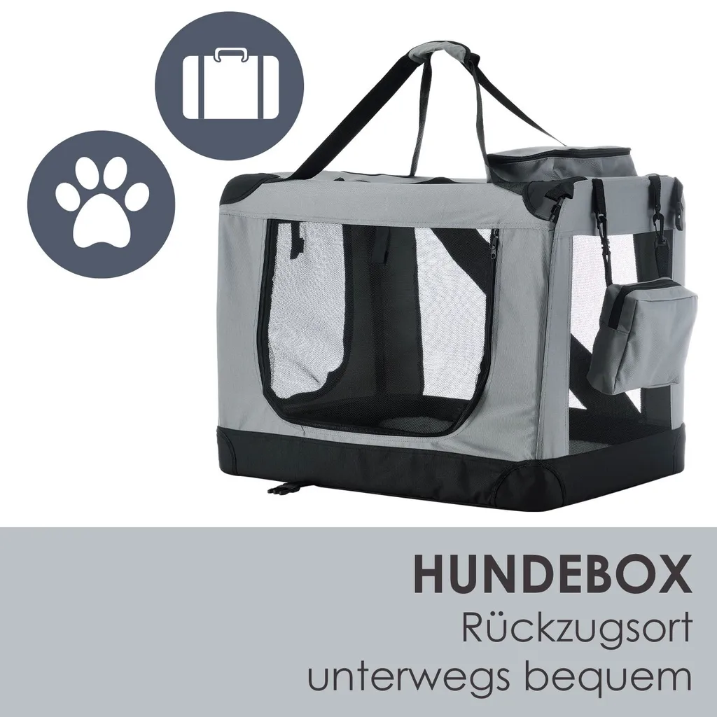 Juskys Hundetransportbox Lassie XL (grau) Faltbar - 58 X 82 X 58 Cm - Hundebox Mit Decke, Tasche & Griffen – Stoff Autotransportbox Für Hunde 6 Juskys Hundetransportbox Lassie XL (grau) Faltbar - 58 X 82 X 58 Cm - Hundebox Mit Decke, Tasche & Griffen – Stoff Autotransportbox Für Hunde – Bild 6
