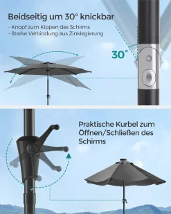 SONGMICS Sonnenschirm 300 Cm Mit LED-Solar-Beleuchtung, 32 LED-Lämpchen, UV-Schutz UPF 50+, Beidseitig Um 30° Knickbar, Ohne Ständer, Grau GPU33GY 11 SONGMICS Sonnenschirm 300 Cm Mit LED-Solar-Beleuchtung, 32 LED-Lämpchen, UV-Schutz UPF 50+, Beidseitig Um 30° Knickbar, Ohne Ständer, Grau GPU33GY -Garten- & Gewächshäuser Geschäft 5dca23d3d7df45e79680d55e2bc4fdf4