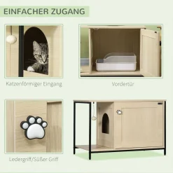 PawHut Katzenschrank Für Katzentoilette, Katzenhaus Mit Magnetischer Tür, Katzenklo, Katzenhöhle Mit Spielball, Beistelltisch, Erhöhtes Design, Eiche, 80 X 48 X 55 Cm -Garten- & Gewächshäuser Geschäft 5dce1c9df085da66f8b8a291bfefb217