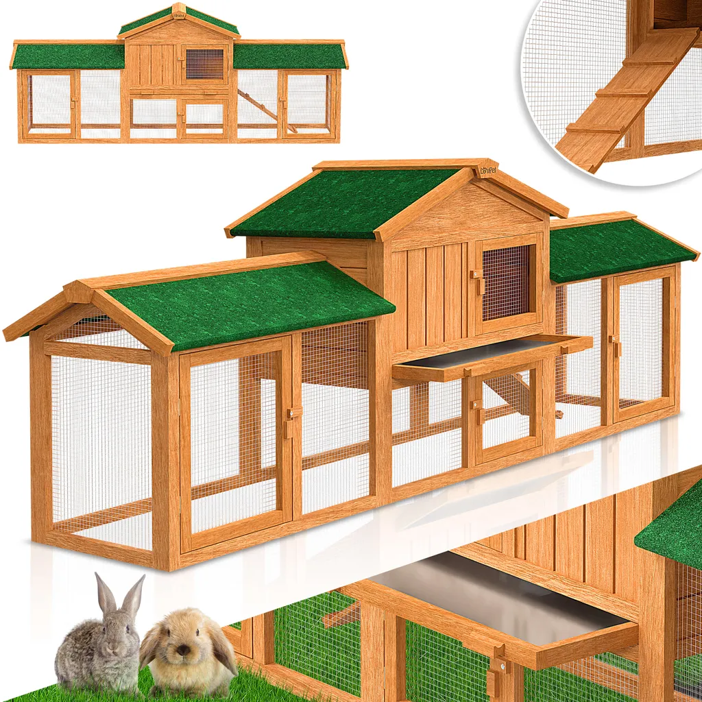 LOVPET® Kaninchenstall Hasenstall XXL Kleintiergehege Premium - Große Für Bis 4 Hasen Doppelstockhaus - 2 Ebenen - Hasenkäfig Meerschweinchen Freilauf Garten - Winterfest Holz 220x50x86 Cm, Farbe:Braun 2 LOVPET® Kaninchenstall Hasenstall XXL Kleintiergehege Premium - Große Für Bis 4 Hasen Doppelstockhaus - 2 Ebenen - Hasenkäfig Meerschweinchen Freilauf Garten - Winterfest Holz 220x50x86 Cm, Farbe:Braun – Bild 2