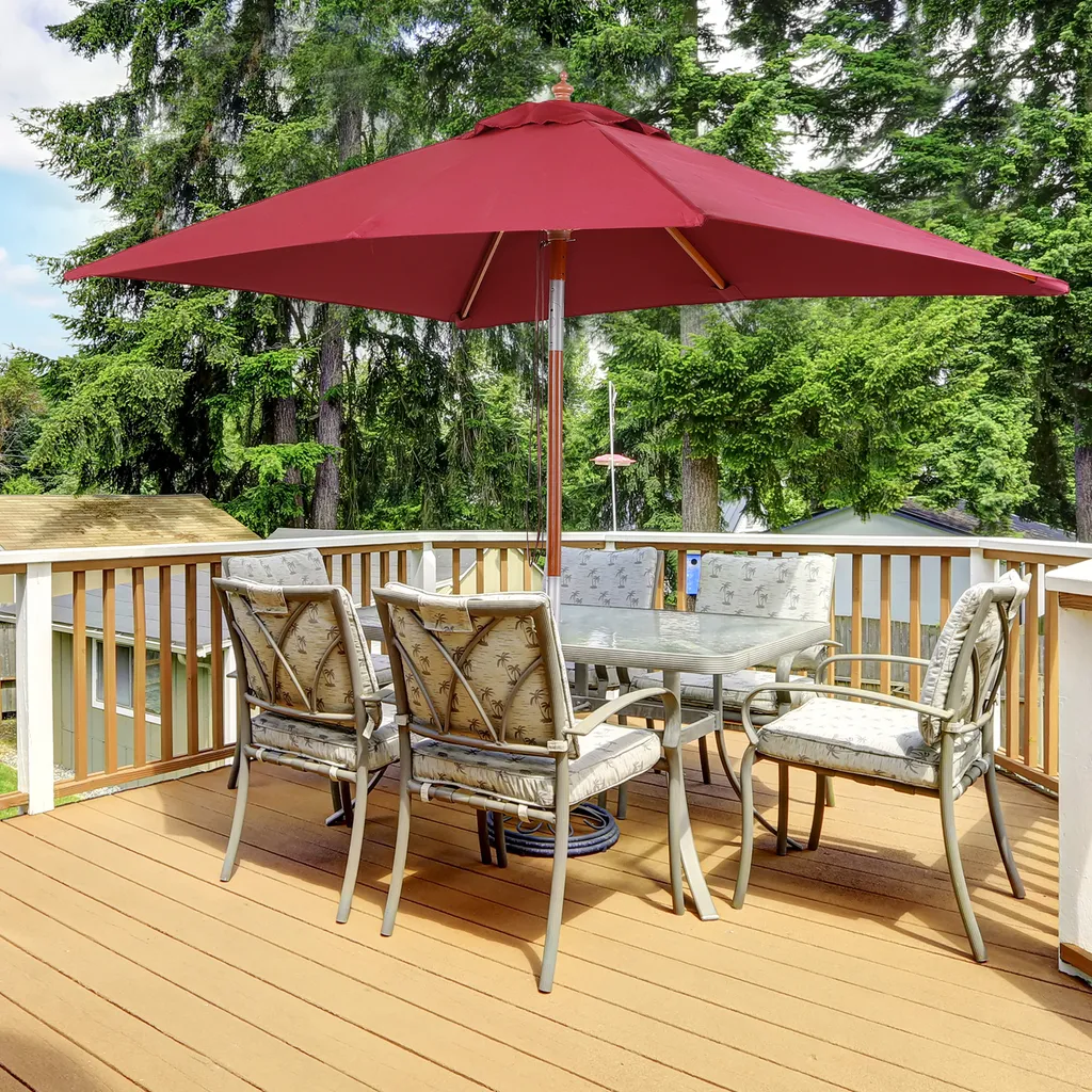 Outsunny Sonnenschirm, Knickbarer Gartenschirm, Strandschirm, 3-stufig Einstellbar, Holz+Polyester, Weinrot, 200 X 150 X 230 Cm 2 Outsunny Sonnenschirm, Knickbarer Gartenschirm, Strandschirm, 3-stufig Einstellbar, Holz+Polyester, Weinrot, 200 X 150 X 230 Cm – Bild 2