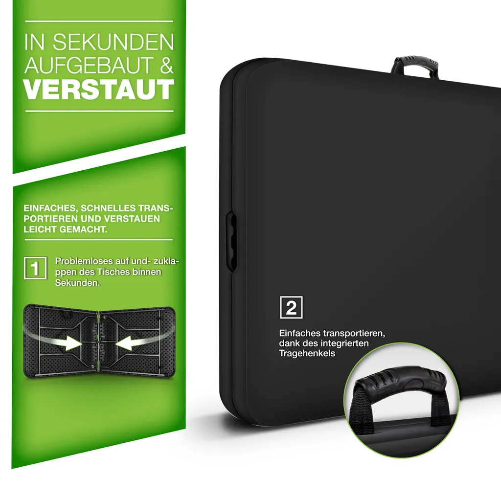 Tillvex Gartentisch 180x75cm Schwarz Klappbar Kunststoff | Buffettisch Mit Tragegriff | Klapptisch Für Garten Terrasse Und Balkon | Campingtisch 6 Personen 4 Tillvex Gartentisch 180x75cm Schwarz Klappbar Kunststoff | Buffettisch Mit Tragegriff | Klapptisch Für Garten Terrasse Und Balkon | Campingtisch 6 Personen – Bild 4
