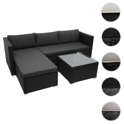 Mendler Poly-Rattan Garnitur HWC-F57, Balkon-/Garten-/Lounge-Set Sofa Sitzgruppe Schwarz, Kissen Dunkelgrau Ohne Deko-Kissen -Garten- & Gewächshäuser Geschäft 5f097a9b05f0eaeecb7dd135fdddb3dc