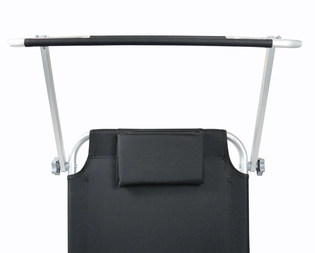 VCM Gartenliege Sonnenliege Liegestuhl Faltbar Klappbar Rollen Strandliege Dach Schwarz 6 VCM Gartenliege Sonnenliege Liegestuhl Faltbar Klappbar Rollen Strandliege Dach Schwarz – Bild 6