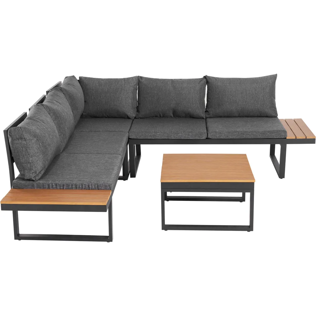 Merax Gartenmöbelset Holz Ecklounge Mit Kissen Und Stahlrahmen, Gartenmöbel Set Loungegruppe Balkonmöbel Set Loungeset, Schwarz 8 Merax Gartenmöbelset Holz Ecklounge Mit Kissen Und Stahlrahmen, Gartenmöbel Set Loungegruppe Balkonmöbel Set Loungeset, Schwarz – Bild 8