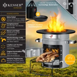 KESSER® Raketenofen Inkl. Grillpfanne Aus Gusseisen Mit Tragetasche Dutch Oven BBQ Rakete Holzofen Camping Campingkocher Campinggrill, Edelstahl, Farbe:Grau -Garten- & Gewächshäuser Geschäft 5fffe75f266d7a231b1bb0770ba3feaa