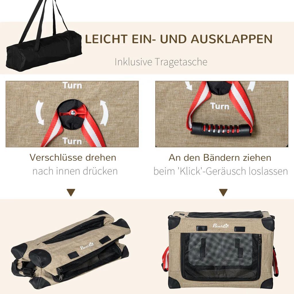 PawHut Hundebox Hundetransportbox Reisebox Faltbar Hundetasche Transporttasche Mit Tragegriff Tragetasche Für Tiere Atmungsaktiv Oxfordstoff Khaki 48,5 X 33,5 X 33 Cm 5 PawHut Hundebox Hundetransportbox Reisebox Faltbar Hundetasche Transporttasche Mit Tragegriff Tragetasche Für Tiere Atmungsaktiv Oxfordstoff Khaki 48,5 X 33,5 X 33 Cm – Bild 5
