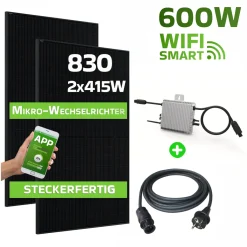 Jinko Balkonkraftwerk 830 W / 600 W Solaranlage Steckerfertig WIFI Smarte Mini-PV Photovoltaik Anlage 600 Watt Genehmigungsfrei, Schwarz