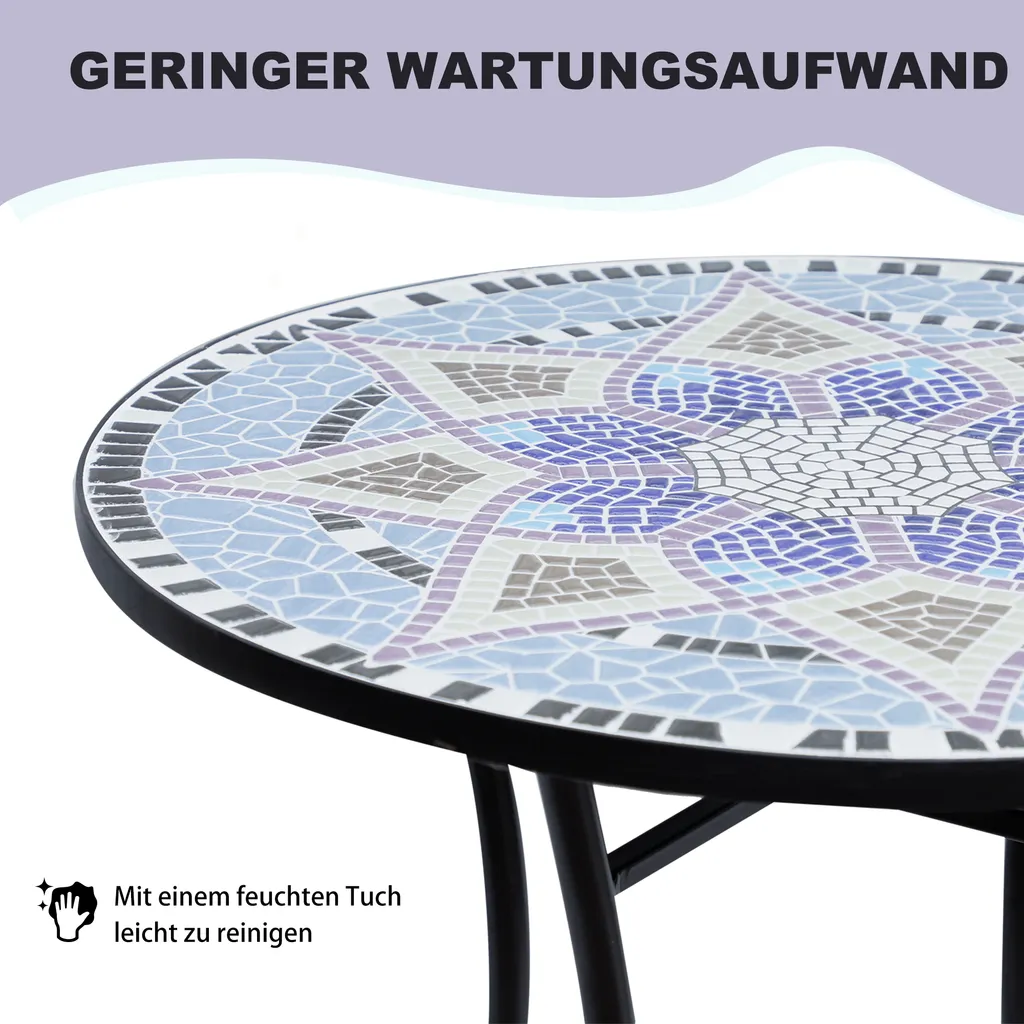 Outsunny Gartentisch Mosaiktisch Balkontisch Beistelltisch Seviertisch Rund Stahl + Keramik Blau + Weiß Ø60 X H71 Cm 6 Outsunny Gartentisch Mosaiktisch Balkontisch Beistelltisch Seviertisch Rund Stahl + Keramik Blau + Weiß Ø60 X H71 Cm – Bild 6