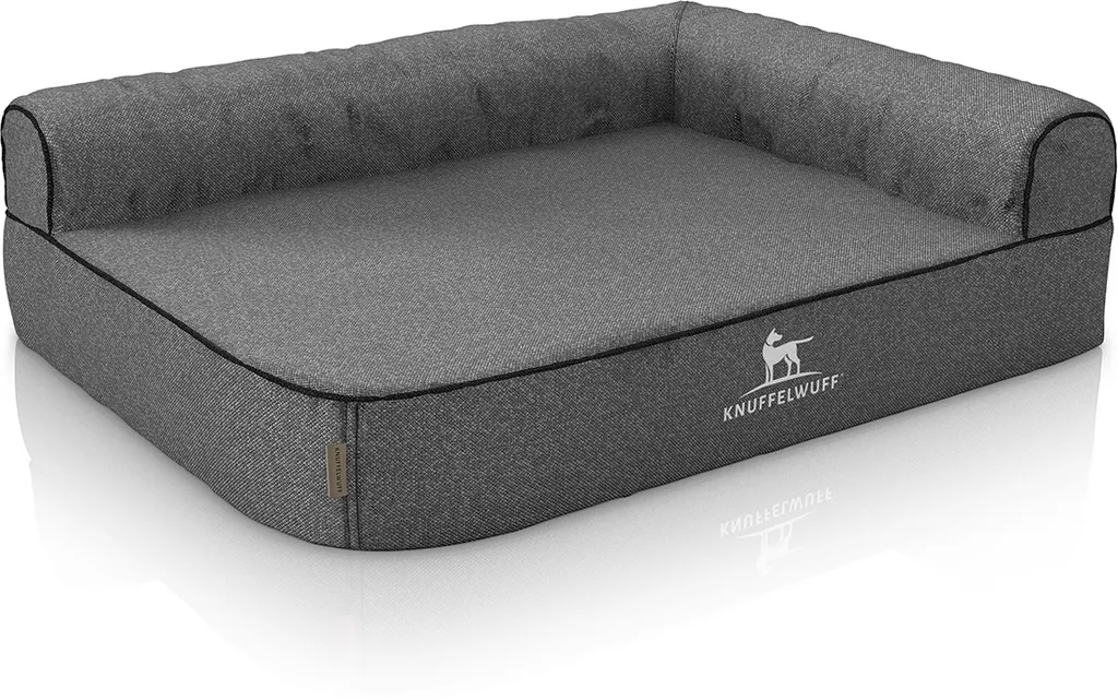 Knuffelwuff Orthopädisches Eck Hundebett Marlie Aus Velours Mit Handwebcharakter XXL 120 X 80cm Lehne Rechts Grau 2 Knuffelwuff Orthopädisches Eck Hundebett Marlie Aus Velours Mit Handwebcharakter XXL 120 X 80cm Lehne Rechts Grau – Bild 2