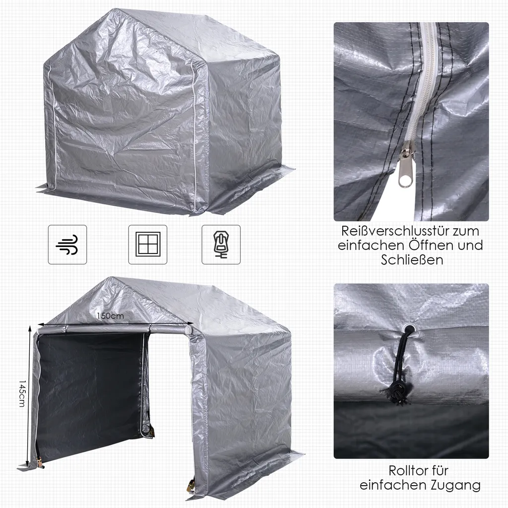 Outsunny Foliengerätehaus, Gerätehaus Im Garten, Foliengarage, Galvanisierter Stahl, PE, Grau 2 X 2 X 2 M 5 Outsunny Foliengerätehaus, Gerätehaus Im Garten, Foliengarage, Galvanisierter Stahl, PE, Grau 2 X 2 X 2 M – Bild 5