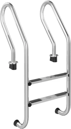 COSTWAY 2 Stufiger Edelstahl Poolleiter, Schwimmbad Leiter Bis 200kg Belastbar, Einstiegsleiter Silber, Schwimmbadleiter Rutschfest, Einbauleiter 132 X 68,5 X 55 Cm