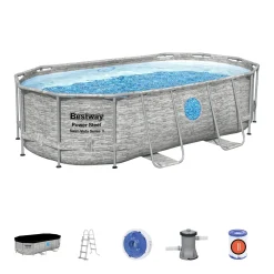 BESTWAY 56714 Power Steel Vista Pool Swimmingpool Rattan + Zubehör 427x250x100cm