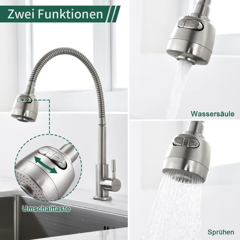 Homelody Küchenarmatur Kaltwasserhahn 304 Edelstahl Wasserhahn Küche Nur Kaltwasser 2 Strahlen Spültischarmatur Mit Flexiblem Hals Armatur Küche 6 Homelody Küchenarmatur Kaltwasserhahn 304 Edelstahl Wasserhahn Küche Nur Kaltwasser 2 Strahlen Spültischarmatur Mit Flexiblem Hals Armatur Küche – Bild 6