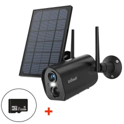 IeGeek 2K Solar Überwachungskamera Aussen Akku Mit 32G SD Karte, Outdoor Kamera Wlan Mit PIR Bewegungsmelder, Sirene/lichtalarm, Arbeit Mit Alexa, Farbnachtsicht, 2-Wege-Audio, IP65, Schwarz