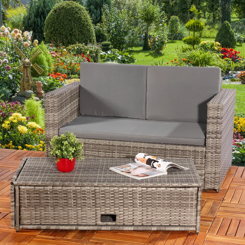 Mucola Lounge Gartenmöbel Sofa Bank Tisch Klappbar Rattan Gartenset Sitzmöbel Grau NEU 3 Mucola Lounge Gartenmöbel Sofa Bank Tisch Klappbar Rattan Gartenset Sitzmöbel Grau NEU – Bild 3