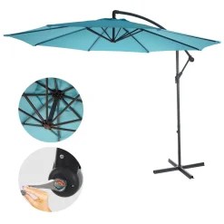 Mendler Ampelschirm Terni, Sonnenschirm Sonnenschutz, Ø 3m Neigbar, Polyester/Stahl 11kg Türkis-blau Ohne Ständer