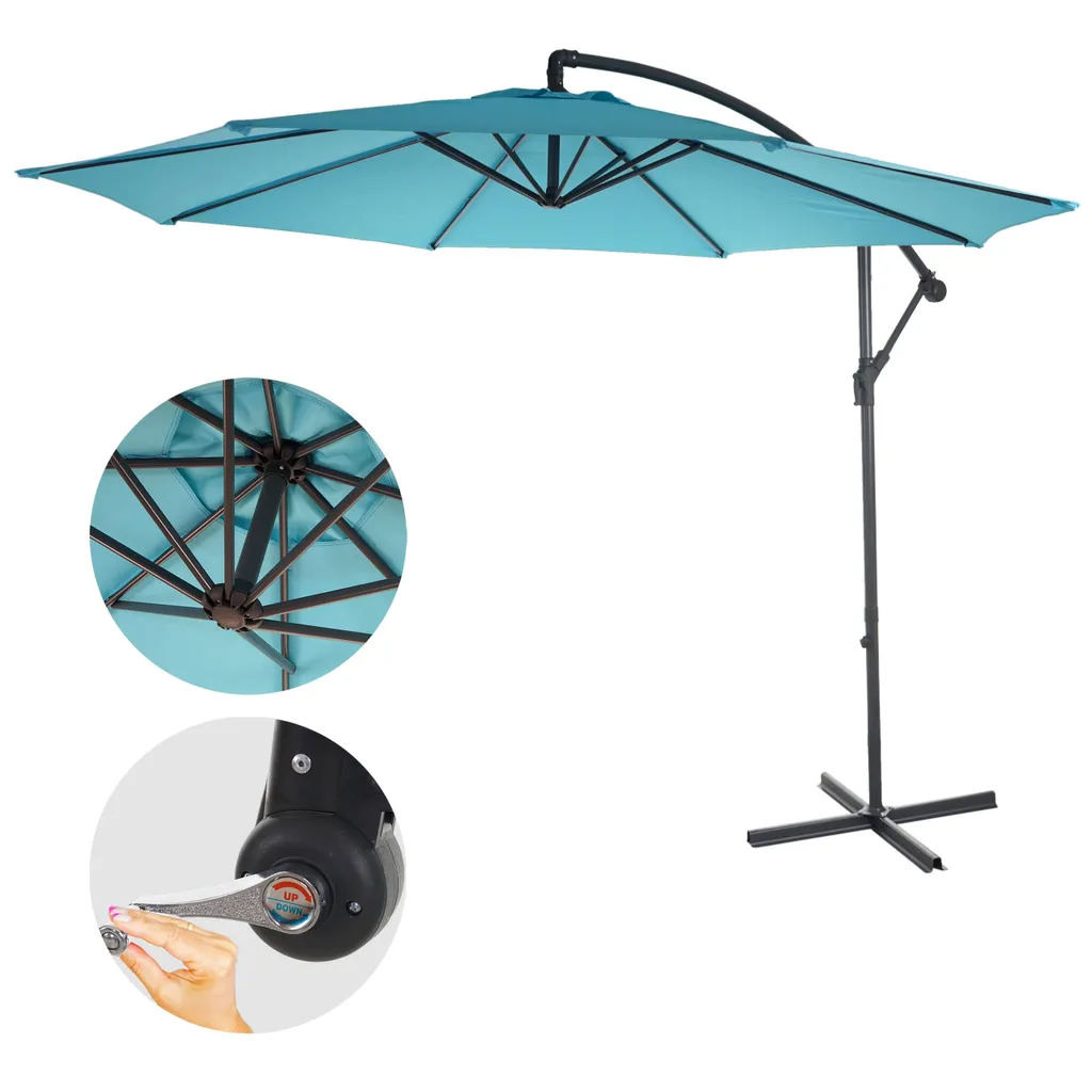 Mendler Ampelschirm Terni, Sonnenschirm Sonnenschutz, Ø 3m Neigbar, Polyester/Stahl 11kg Türkis-blau Ohne Ständer 1 Mendler Ampelschirm Terni, Sonnenschirm Sonnenschutz, Ø 3m Neigbar, Polyester/Stahl 11kg Türkis-blau Ohne Ständer