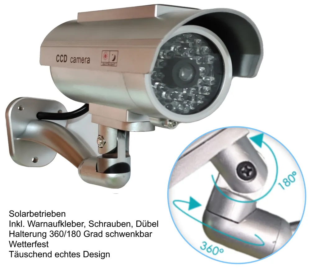 O&W Security 2er Set Überwachungskameraattrappe, Mit Solarpanel Und Blinkender LED, Im Realistischen Design 3 O&W Security 2er Set Überwachungskameraattrappe, Mit Solarpanel Und Blinkender LED, Im Realistischen Design – Bild 3