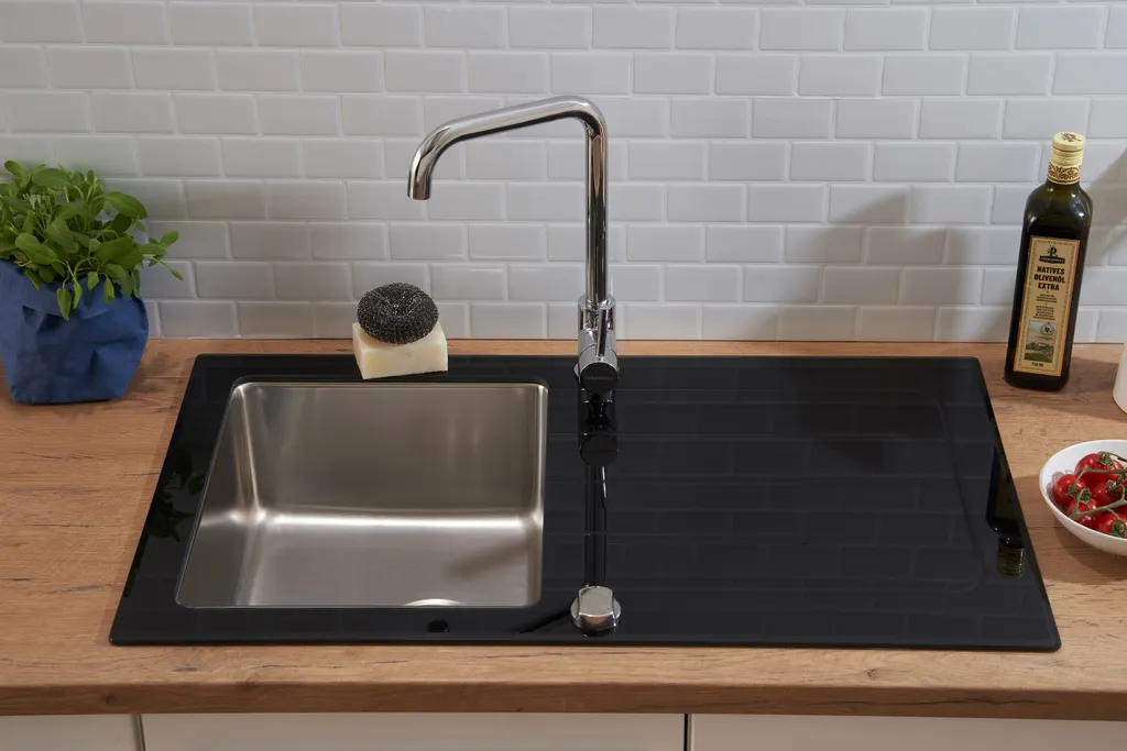 Respekta Glasspüle New York 86 X 50 Cm / Edelstahl / Glas Schwarz 2 Respekta Glasspüle New York 86 X 50 Cm / Edelstahl / Glas Schwarz – Bild 2