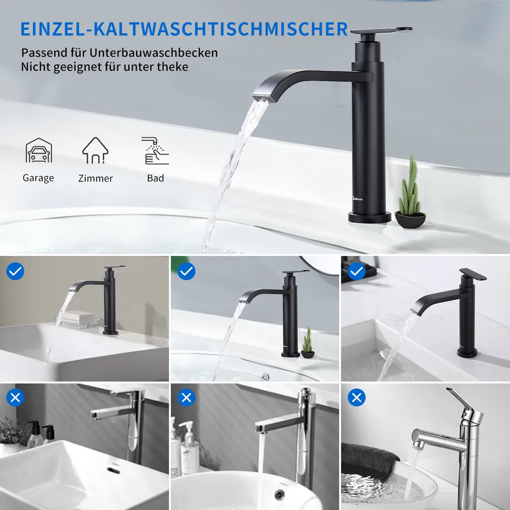 Aihom Kaltwasserhahn Schwarz Wasserhahn Kaltwasser, Waschtischarmatur Wasserfall Für Gäste WC, Einzigartiges Armatur Waschbecken Mit Auslaufhöhe 118 Mm Einhebelarmatur Für Badezimmer 3 Aihom Kaltwasserhahn Schwarz Wasserhahn Kaltwasser, Waschtischarmatur Wasserfall Für Gäste WC, Einzigartiges Armatur Waschbecken Mit Auslaufhöhe 118 Mm Einhebelarmatur Für Badezimmer – Bild 3