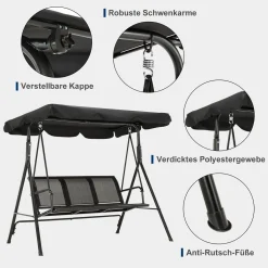 MCombo 3-Sitzer Hollywoodschaukel Gartenschaukel Gartenliege Schaukelbank 8007BK (Schwarz) -Garten- & Gewächshäuser Geschäft 621743d08bedd00dc144874b3e5e42e9