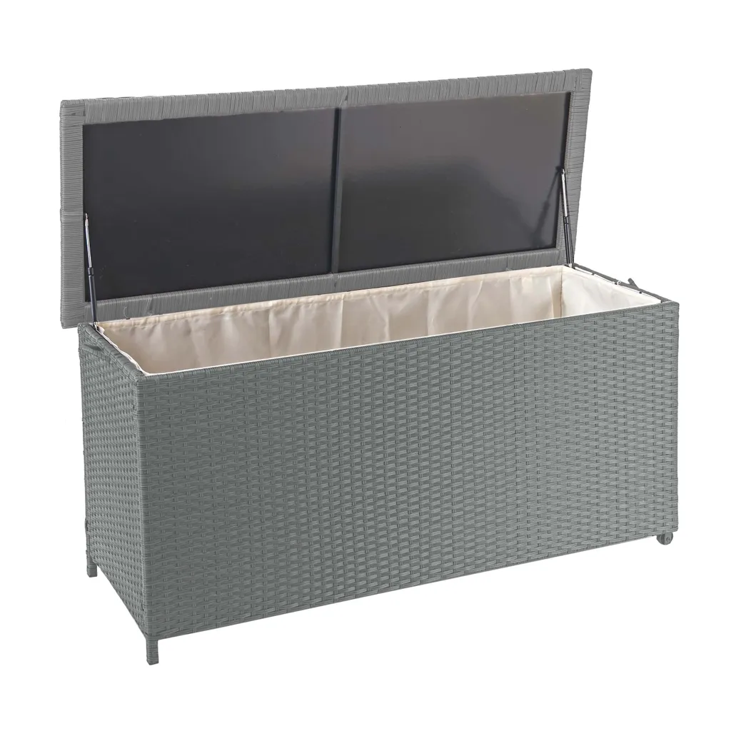 Mendler Poly-Rattan Kissenbox HWC-D88, Gartentruhe Auflagenbox Truhe Premium Grau, 63x135x52cm 320l 11 Mendler Poly-Rattan Kissenbox HWC-D88, Gartentruhe Auflagenbox Truhe Premium Grau, 63x135x52cm 320l – Bild 11