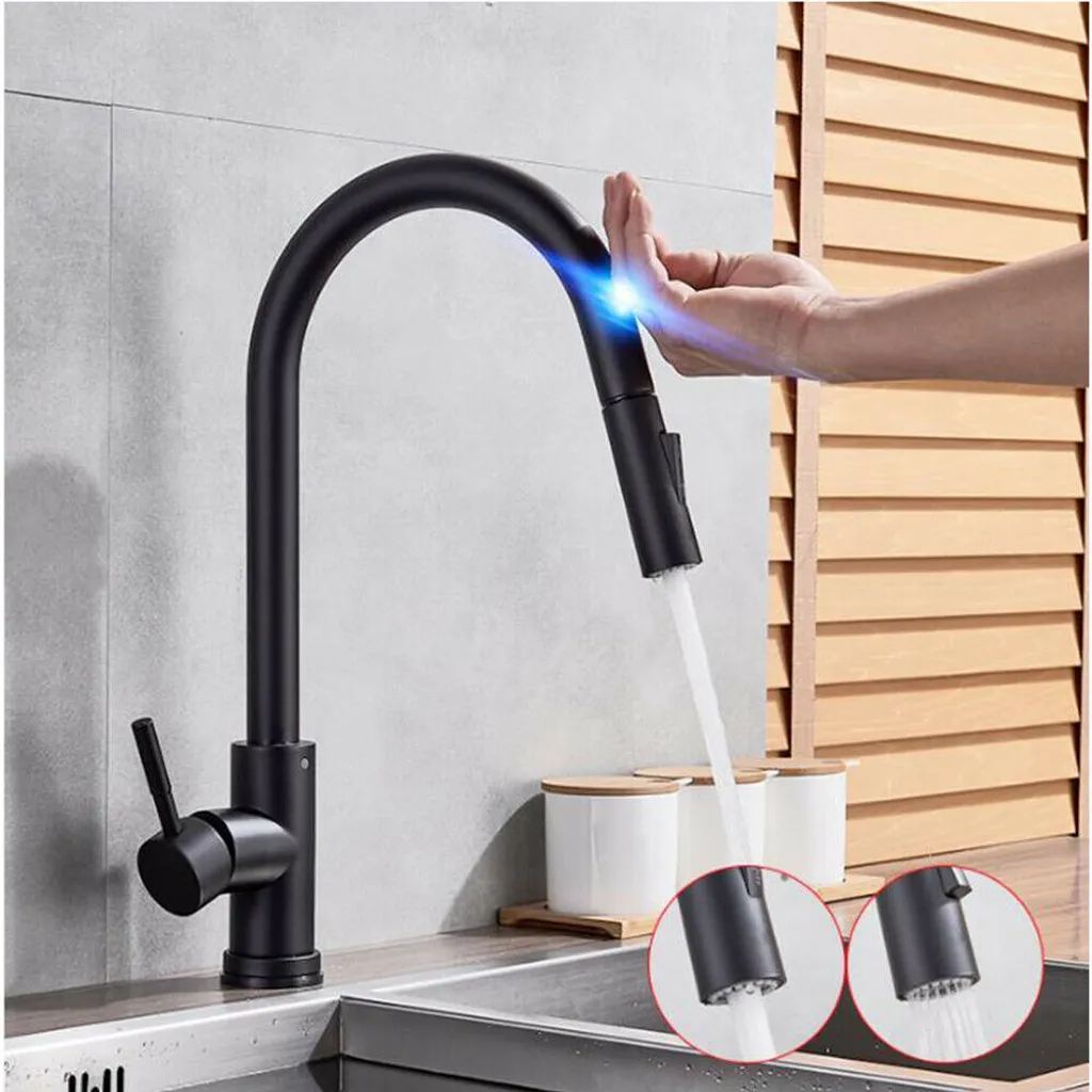 Treeseawna Sensor Edelstahl Küche Spülbecken Wasserhähne Ausziehbarem Sprühgerät Schwarz 360° Smart Touch Control Wasserhahn Schwenkbar 1 Treeseawna Sensor Edelstahl Küche Spülbecken Wasserhähne Ausziehbarem Sprühgerät Schwarz 360° Smart Touch Control Wasserhahn Schwenkbar