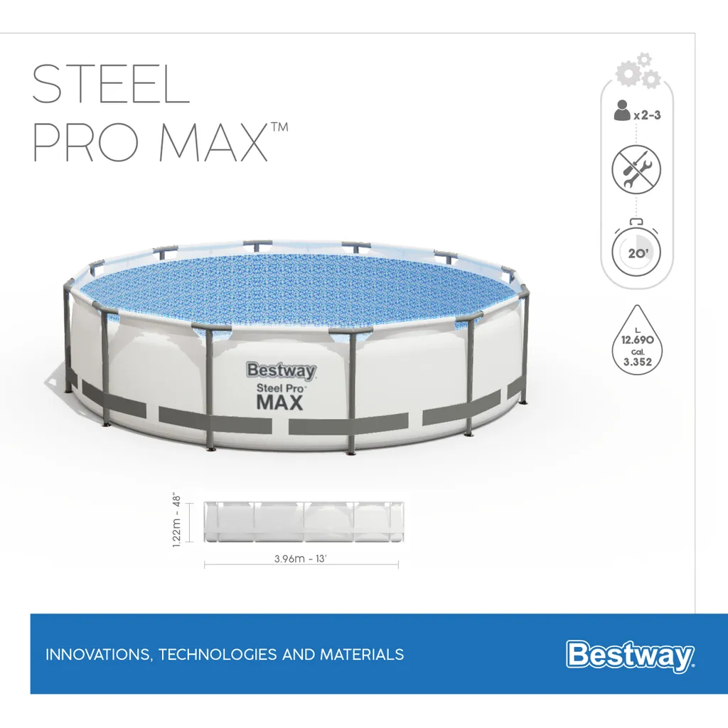 Bestway® Steel Pro MAX™ Aufstellpool Komplett-Set Mit Filterpumpe Ø 396 X 122 Cm, Lichtgrau, Rund 17 Bestway® Steel Pro MAX™ Aufstellpool Komplett-Set Mit Filterpumpe Ø 396 X 122 Cm, Lichtgrau, Rund – Bild 17