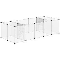 PawHut Freigehege, DIY Kleintiergehege, Meerschweinchen Gehege, Erweiterbarer Auslauf Für Kleintiere, Mit 18 Platten, Stahl, PP-Harzplatte, 175 X 70 X 45 Cm, Weiß